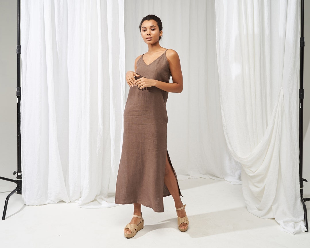 Linen Maxi Dress ZOE With Spaghetti Straps Long Linen Dress