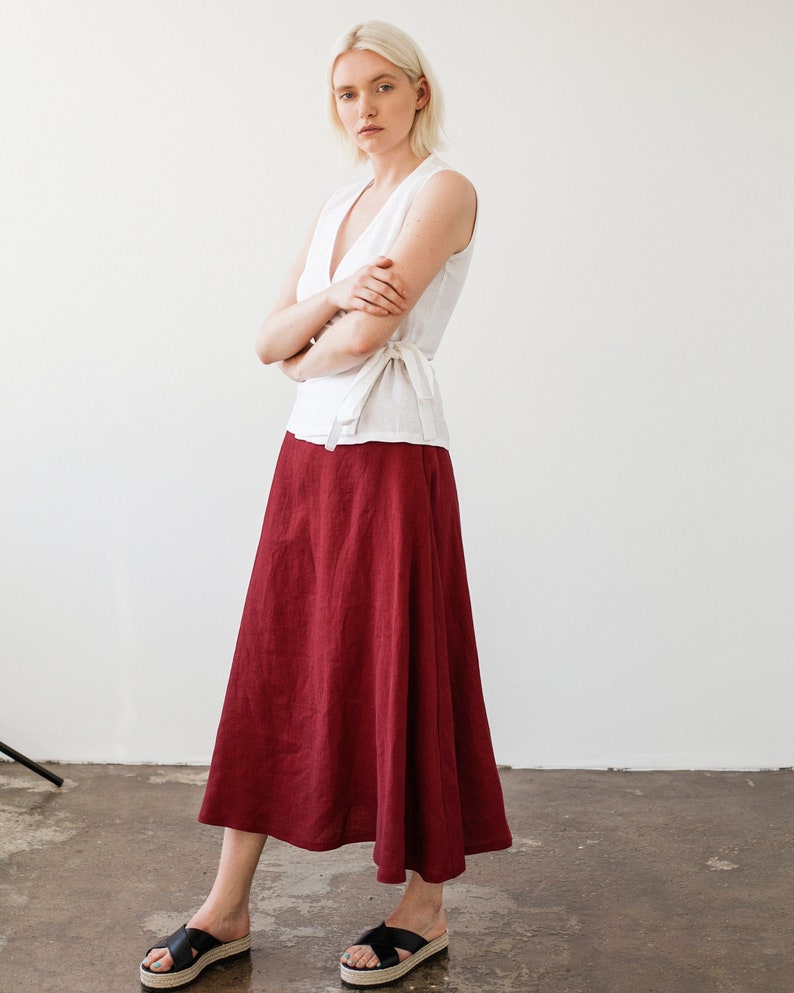 Ankle length linen skirt INDIA, Maxi linen skirt, White linen skirt, Linen skirt with pockets, Linen maxi skirt, Long linen skirt Ruby Red