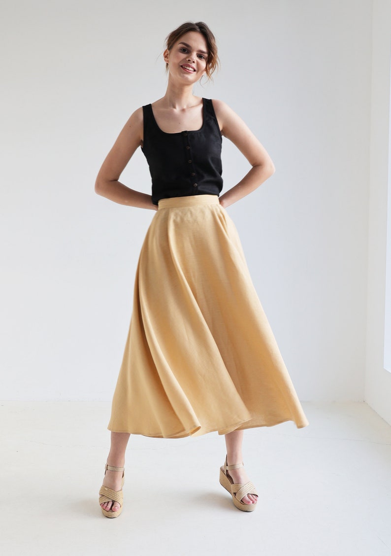 Half circle linen skirt EMILIA, Ankle length skirt for woman, Pleated linen skirt, Long flowy skirt, Folded summer skirt image 2