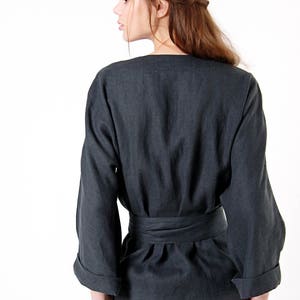 Linen blouse ROMA, Charcoal linen wrap top, Kimono linen top, Linen tops for woman, Linen wrap, Linen kimono blouse, Wrap linen clothing image 4