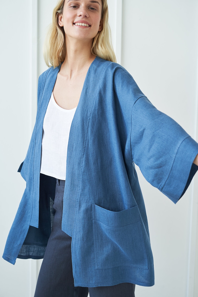 Linen Cardigan DEVONNE, Long Linen Cardigan, Linen Cardigan for Women, Kimono Cardigan, Oversized Linen Jacket, Linen Kimono Jacket image 4