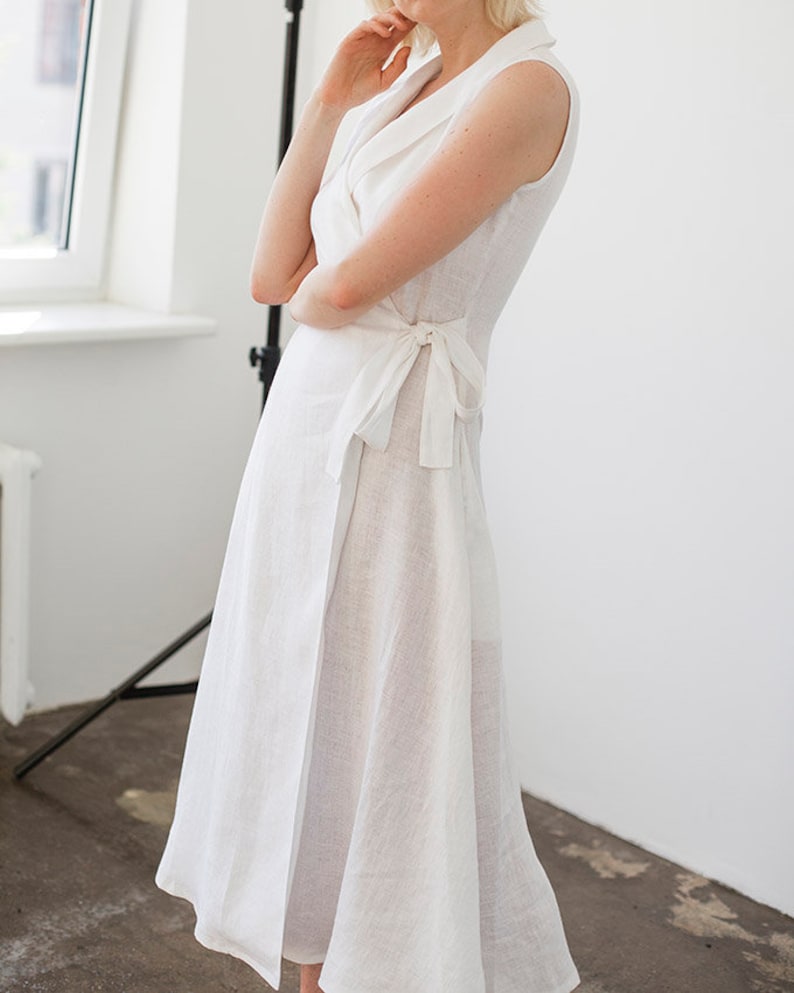 Linen Wrap Dress - White