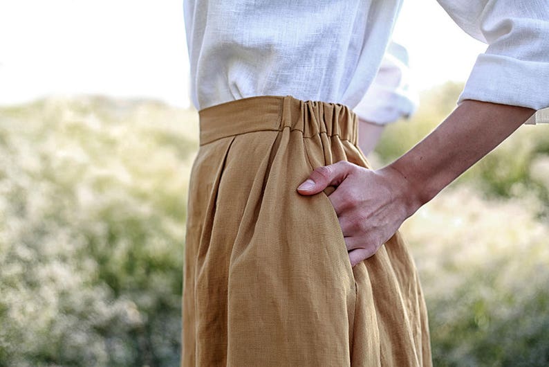 Linen skirt FLORENCE, Maxi linen skirt, Mustard linen skirt, Linen skirt with pockets, Linen maxi skirt, Ruffled back skirt image 5