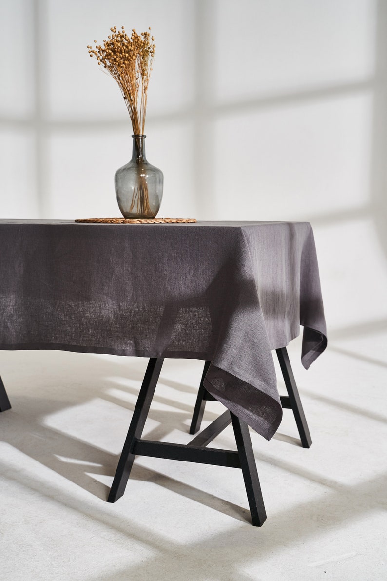 Linen tablecloth with mitered corners, Softened linen table cover, Rectangular, Square tablecloth, Linen tablecloth in various colors, size image 7