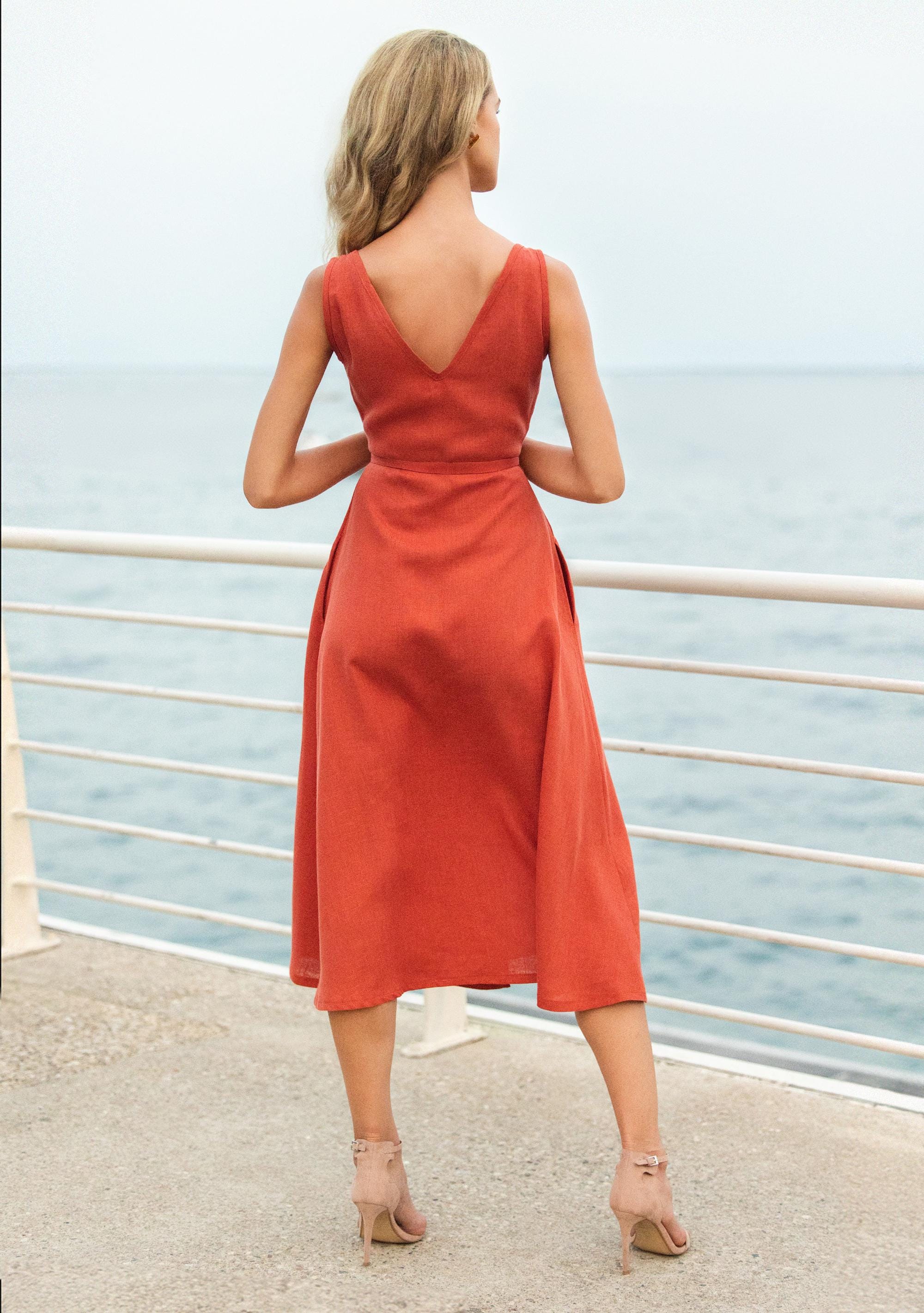 Linen Wrap Dress Rosie: Sleeveless Fit & Flare Summer Dress