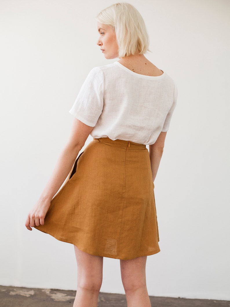 Linen mini skirt ADELLE, A line linen skirt, Short skirt from natural linen, Linen skirts for women, Mustard linen skirt image 5