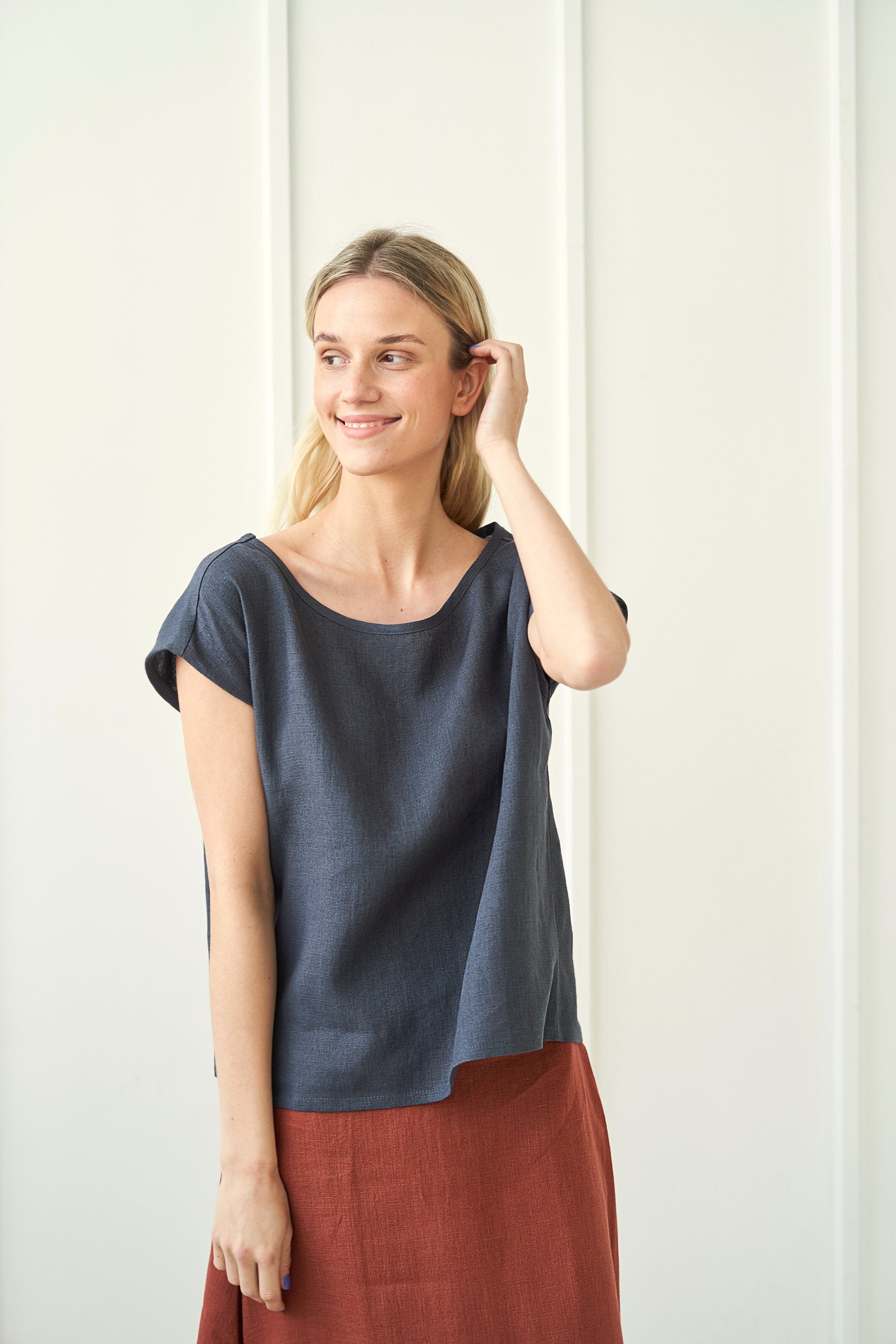 Lockere Leinenbluse: Kurzarm Weiches litauisches Leinen Top BERLIN