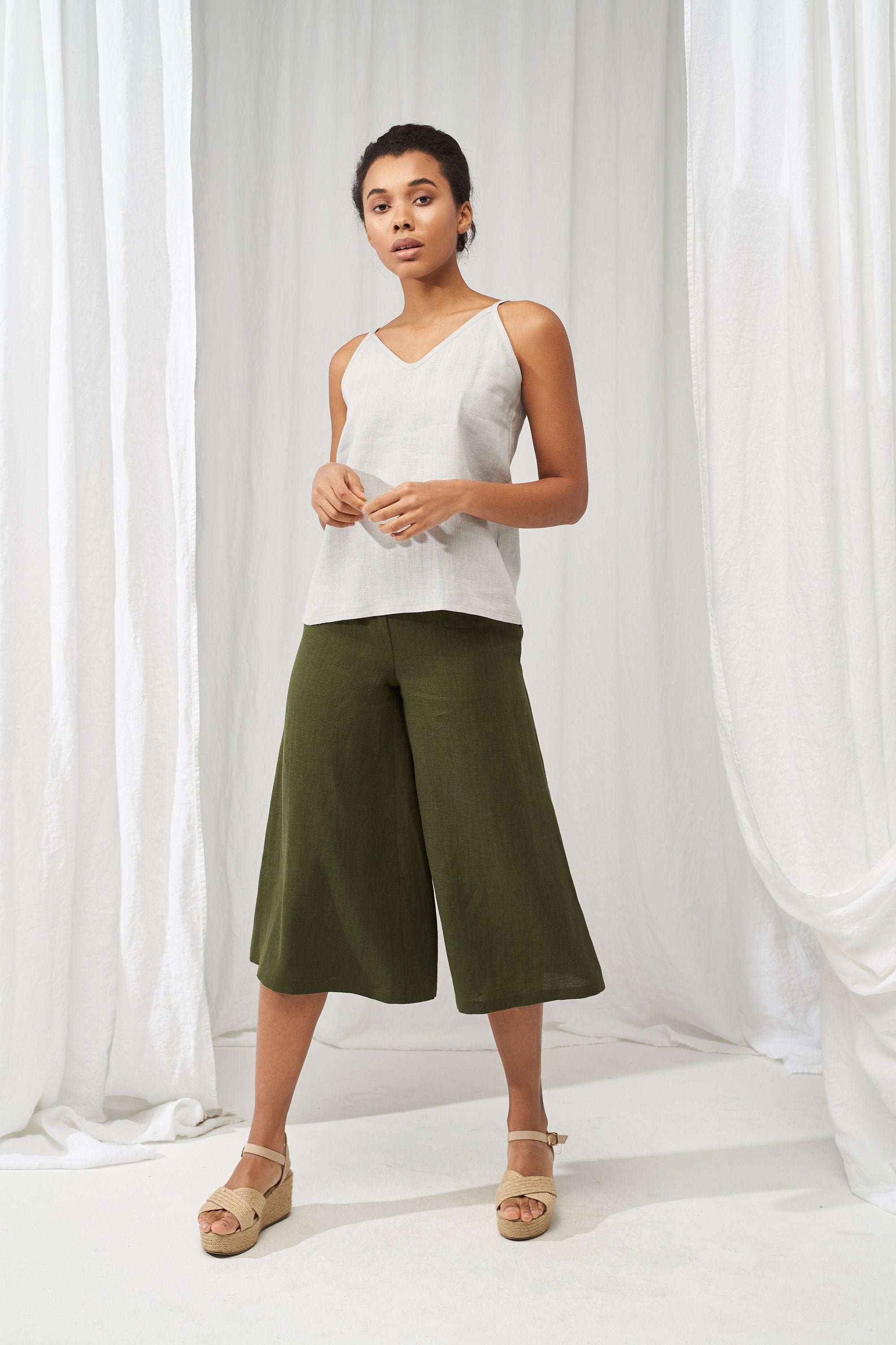 Linen Culotte Pants SIENNA, Linen Pants With Elastic Waistband, Linen Pants  for Woman, Linen Pants, Linen Wide Leg Pants -  Canada