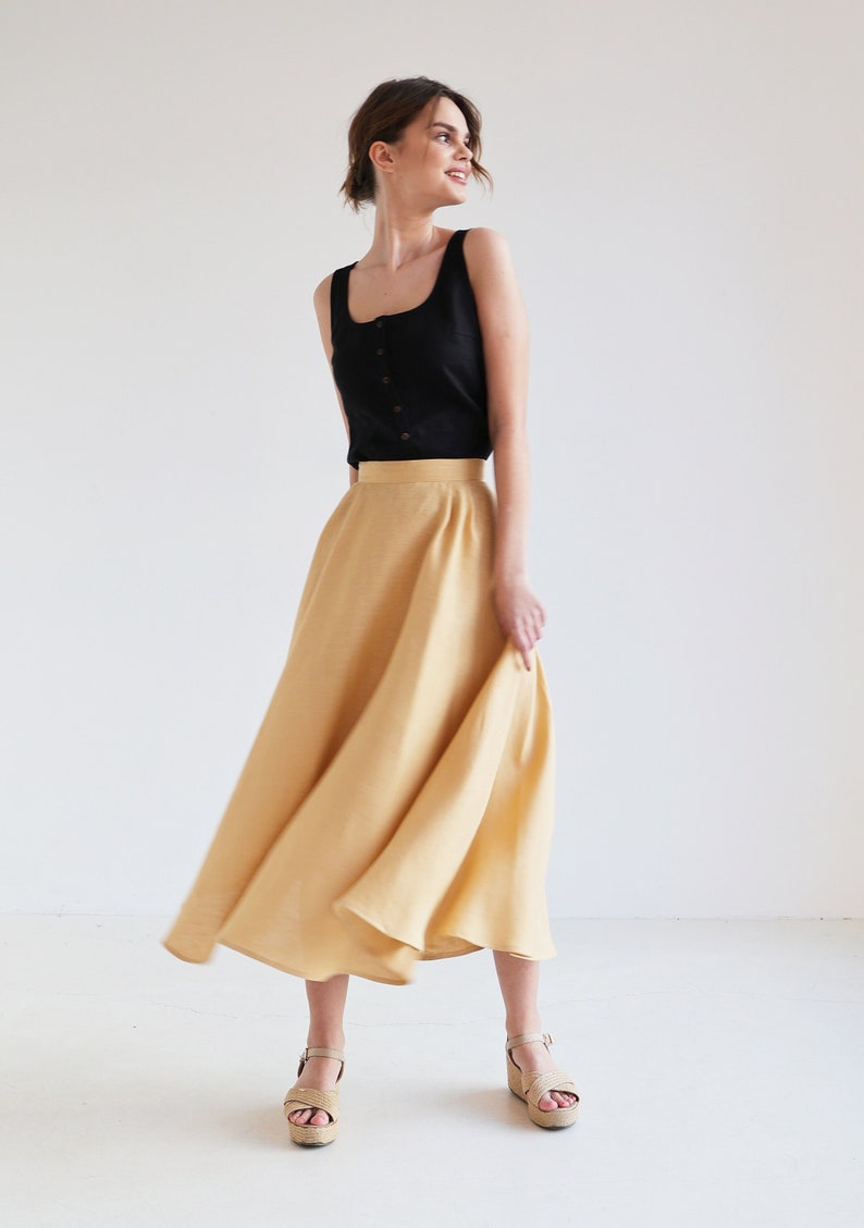 Half circle linen skirt EMILIA, Ankle length skirt for woman, Pleated linen skirt, Long flowy skirt, Folded summer skirt image 1