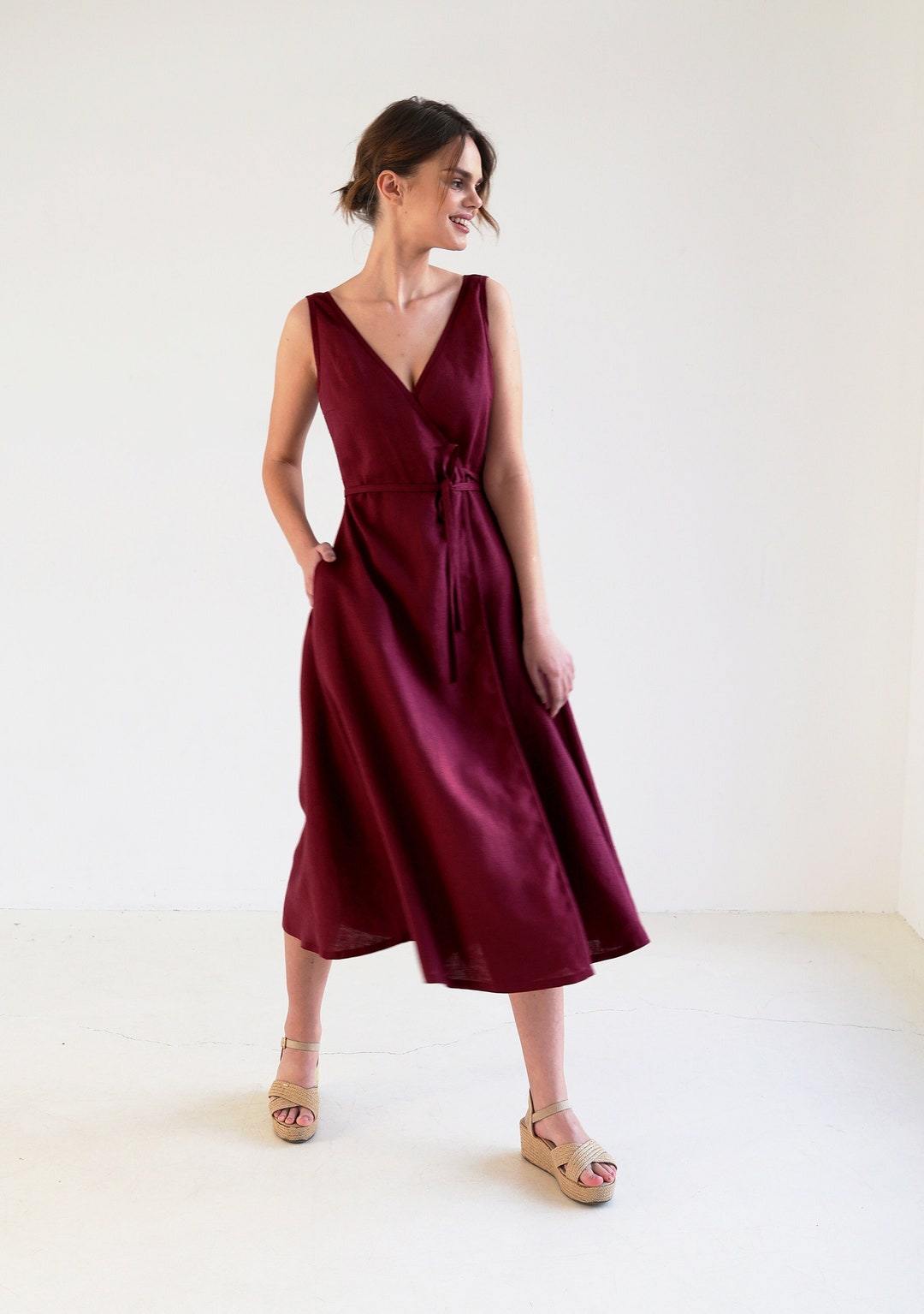 Wrap Sleeveless Linen Dress ROSIE Fit and Flare Linen Dress Etsy