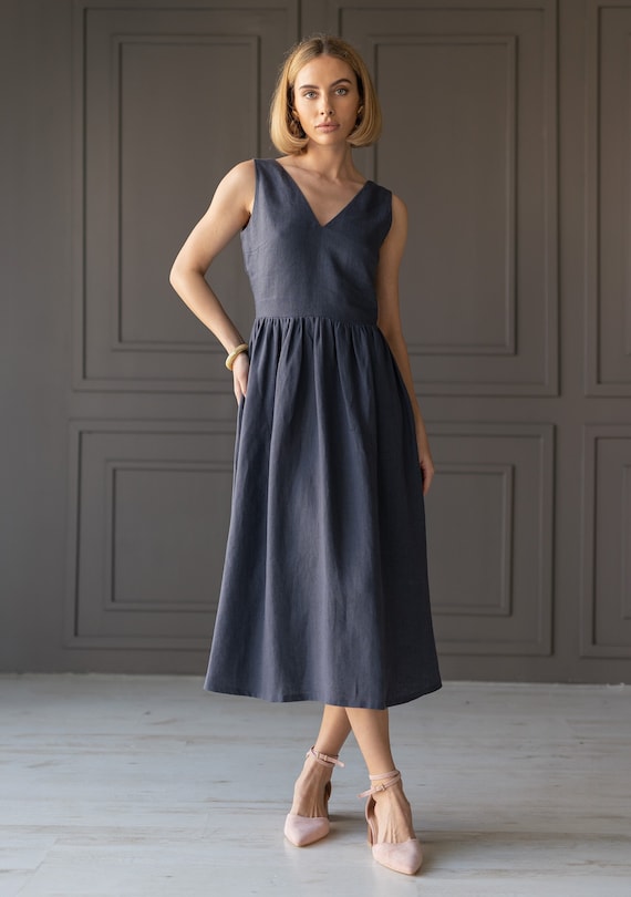 Corset Back Linen Dress LILLY, Open Back Dress for Woman, A