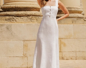 Mermaid Linen Wedding Dress VALERY : Square Neck Trumpet Skirt, Handmade Bridal Gown