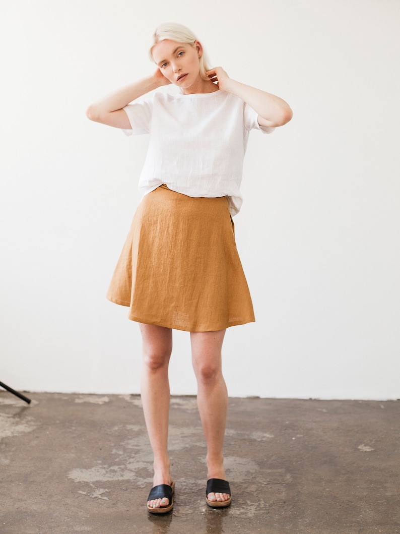 Linen mini skirt ADELLE, A line linen skirt, Short skirt from natural linen, Linen skirts for women, Mustard linen skirt Mustard