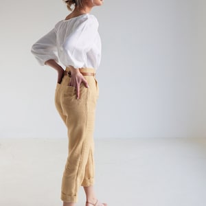 High waisted linen pants CHICAGO, Tapered linen pants, Linen pants for woman, Linen pants folded at the bottom, Vintage inspired pants image 2
