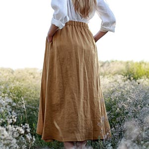 Linen skirt FLORENCE, Maxi linen skirt, Mustard linen skirt, Linen skirt with pockets, Linen maxi skirt, Ruffled back skirt image 7