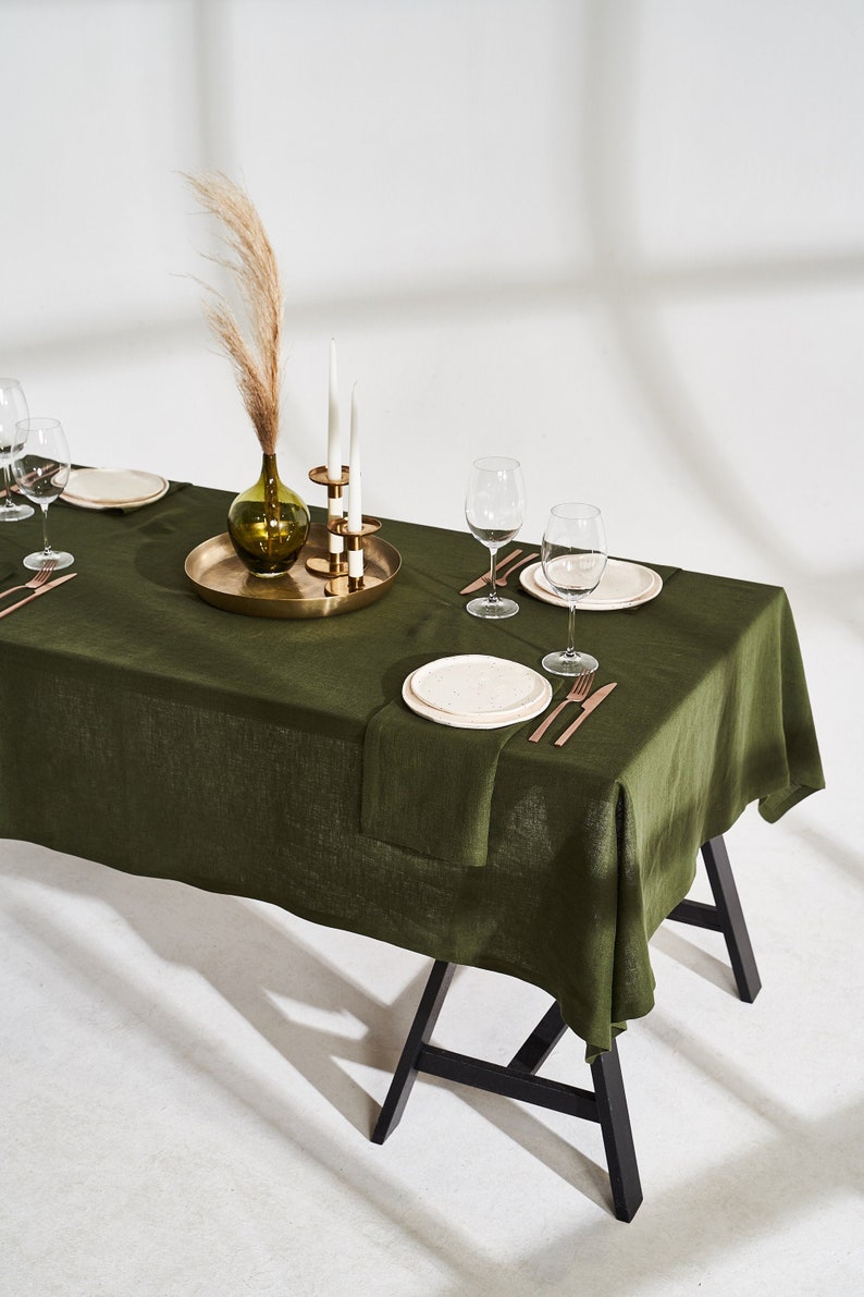 Linen tablecloth with mitered corners, Softened linen table cover, Rectangular, Square tablecloth, Linen tablecloth in various colors, size image 1