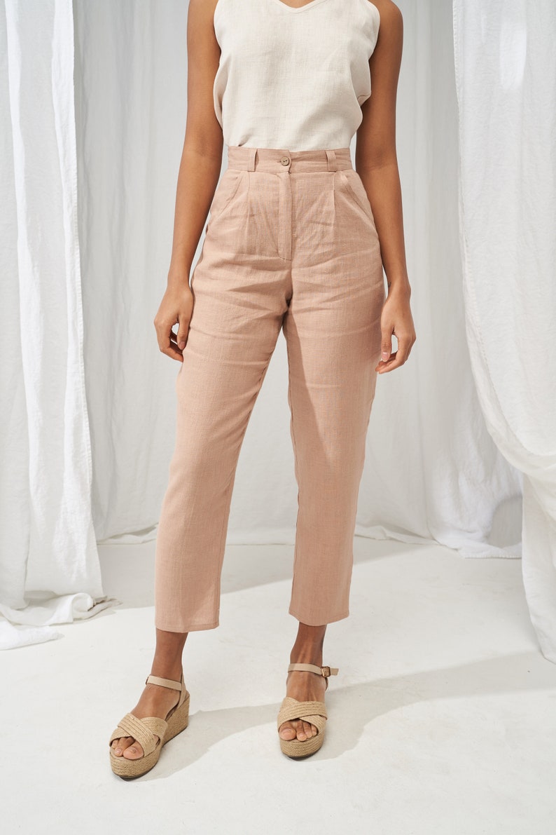 High waisted linen Pants GINGER, Tapered linen pants, Linen pants for woman, Softened linen pants, Slim ankle linen pants, Linen trousers image 1