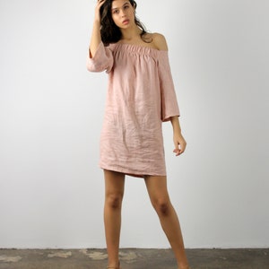 Robe en lin à épaules dénudées BIANCA, mini robe en lin, robe de plage, robe d'été en lin, robes en lin pour femme, robe en lin courte Pale Pink