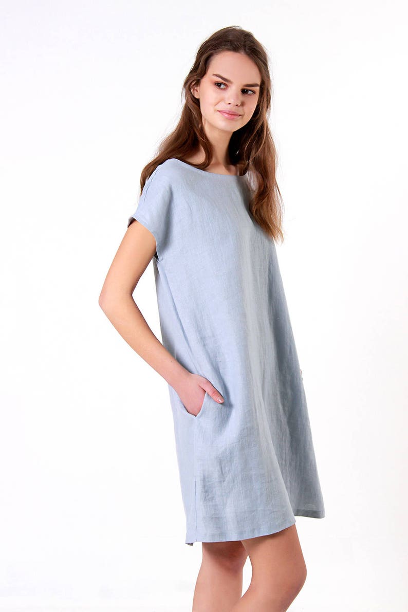 Bluish Grey Linen Dress TERESA Loose Linen Dress Linen Summer Dress Linen Dresses for woman Oversized Linen Dress Linen Tunic Dress