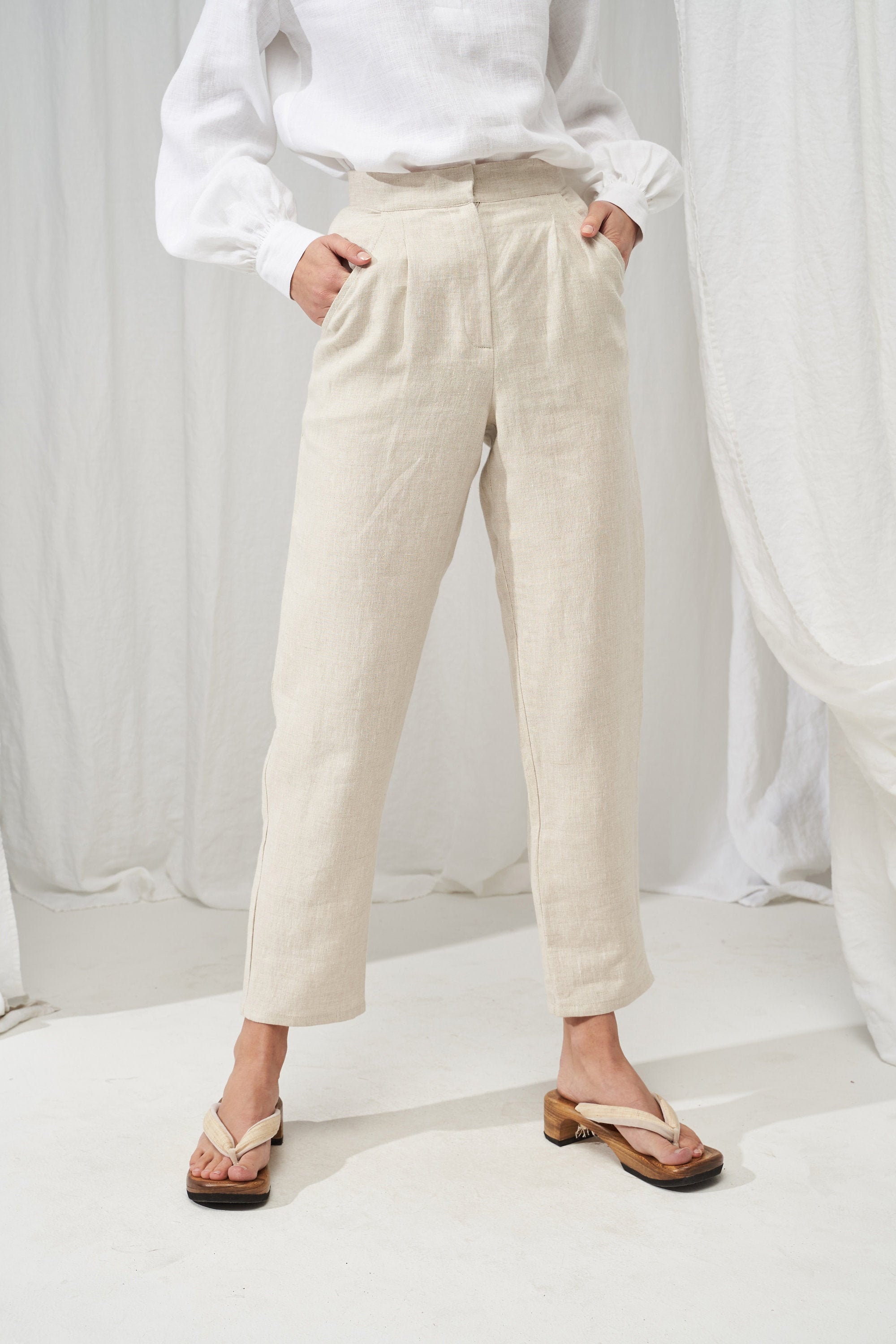High Waisted Linen Pants DELANEY Tapered Linen Pants Linen | Etsy