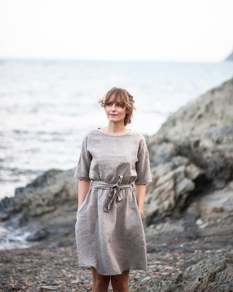Simple linen dress Linen dress MAEVE midi Spring linen dress Linen dress with belt