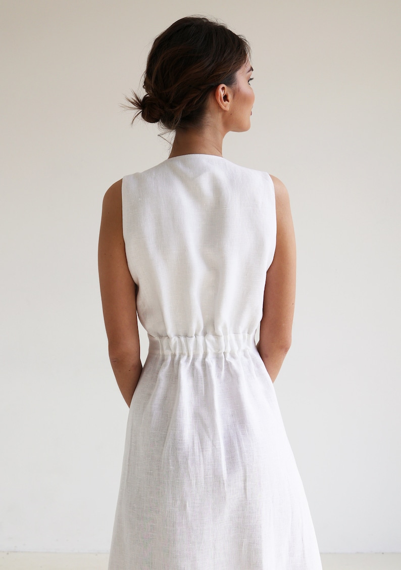 Linen maxi dress RIVIERA, Long sleeveless dress, White linen wrap dress, Wrap dress, Linen dress , Summer dress, Natural linen dress zdjęcie 6