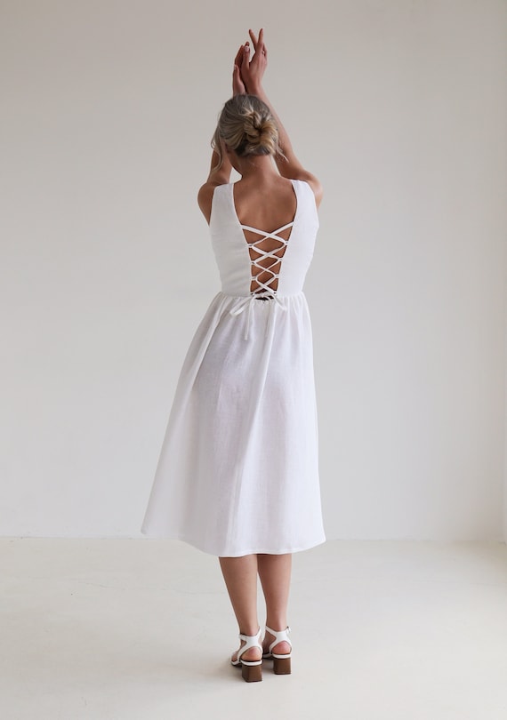 Linen Corset Back Dress: Sleeveless A-Line Summer Dress LILLY Linen Corset Back Dress: Sleeveless A-Line Summer Dress LILLY