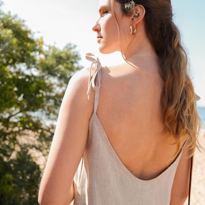 Open Back Linen Maxi Dress: Long Strap Summer Dress WINONA