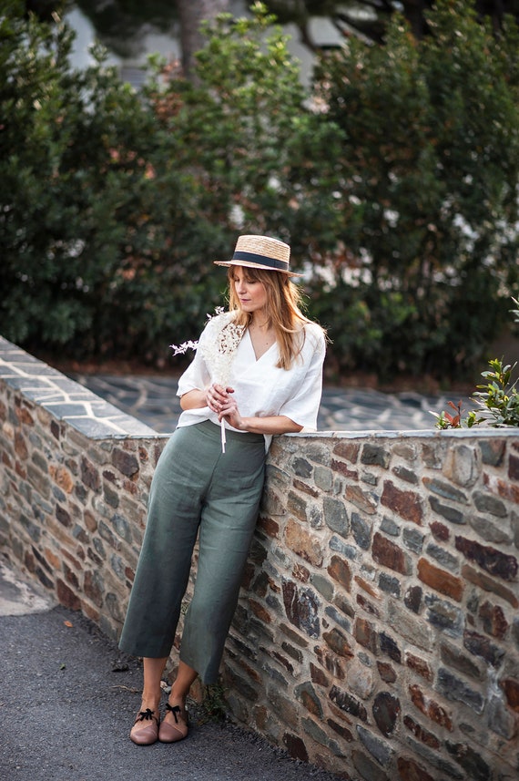 Linen Pants RILEY, Linen Crop Pants, Summer Linen Pants, Relaxed