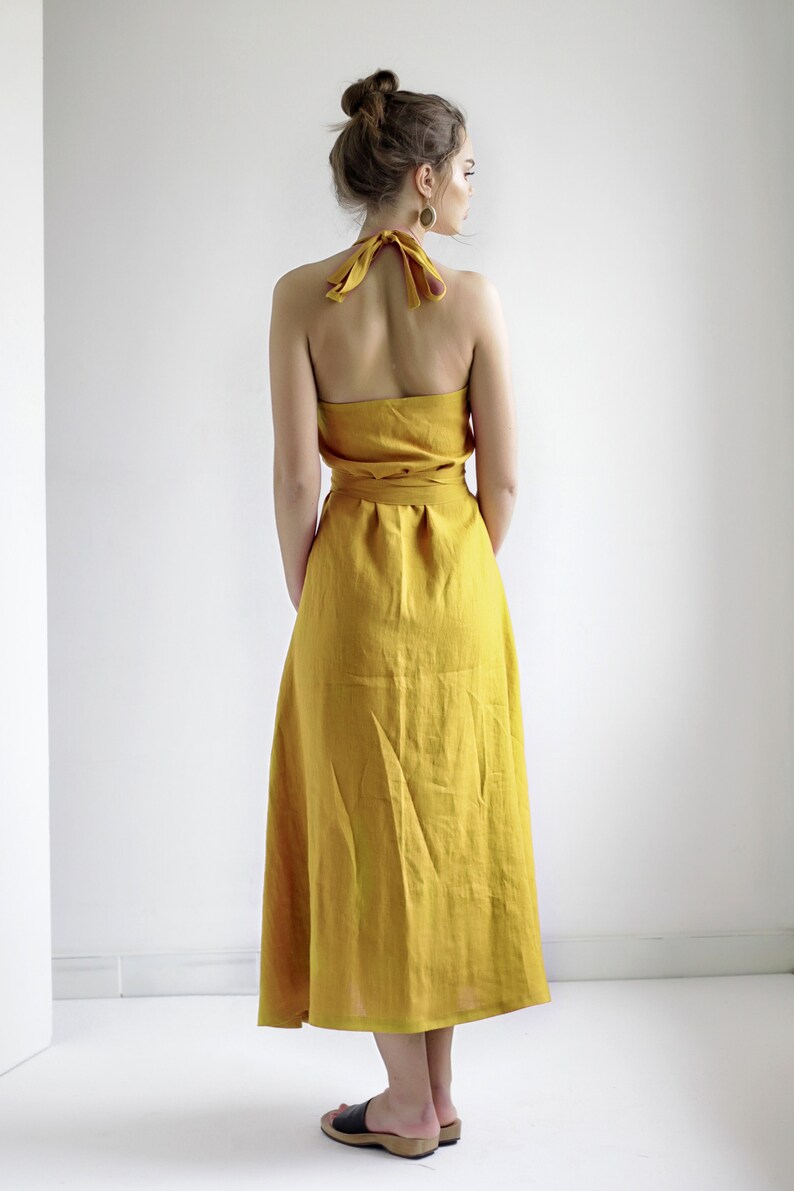 Long linen halter dress JOSEPHINE, Linen wrap dress, Summer linen dress, Natural linen dress, Wrap dress, Halter dress, Maxi dress image 5