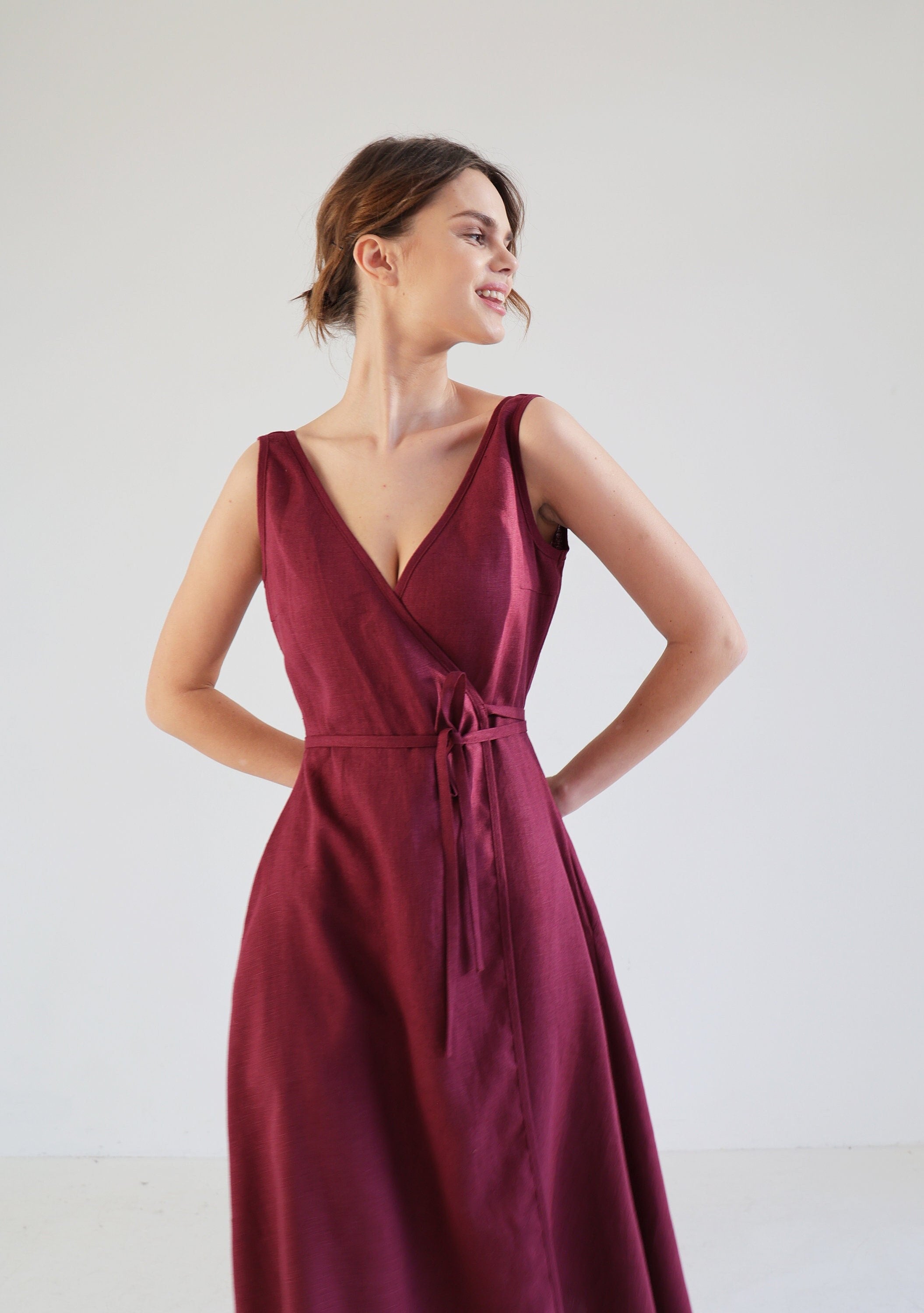 Wrap Sleeveless Linen Dress ROSIE, Fit and Flare Linen Dress