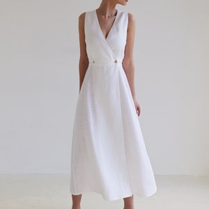 Maxi vestido de lino RIVIERA, Vestido largo sin mangas, Vestido cruzado de lino blanco, Vestido cruzado, Vestido de lino, Vestido de verano, Vestido de lino natural imagen 2