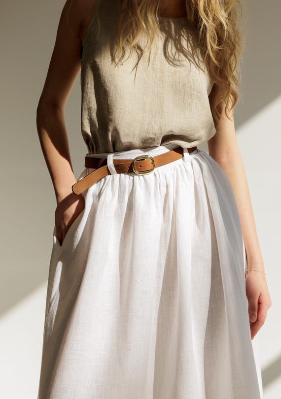 SACRA RUSTIC LINEN SKIRT マキシ丈 Linen Maxi Skirt SAGE, Long Linen Skirt With Belt, Linen