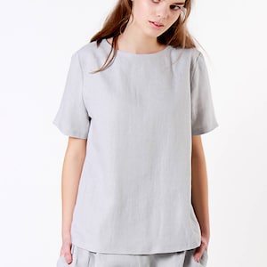 Linen shirt YUNA, 27 colors, Linen shirt short sleeves, Casual linen shirt, Loose linen top, Natural linen shirt, Grey linen top image 1