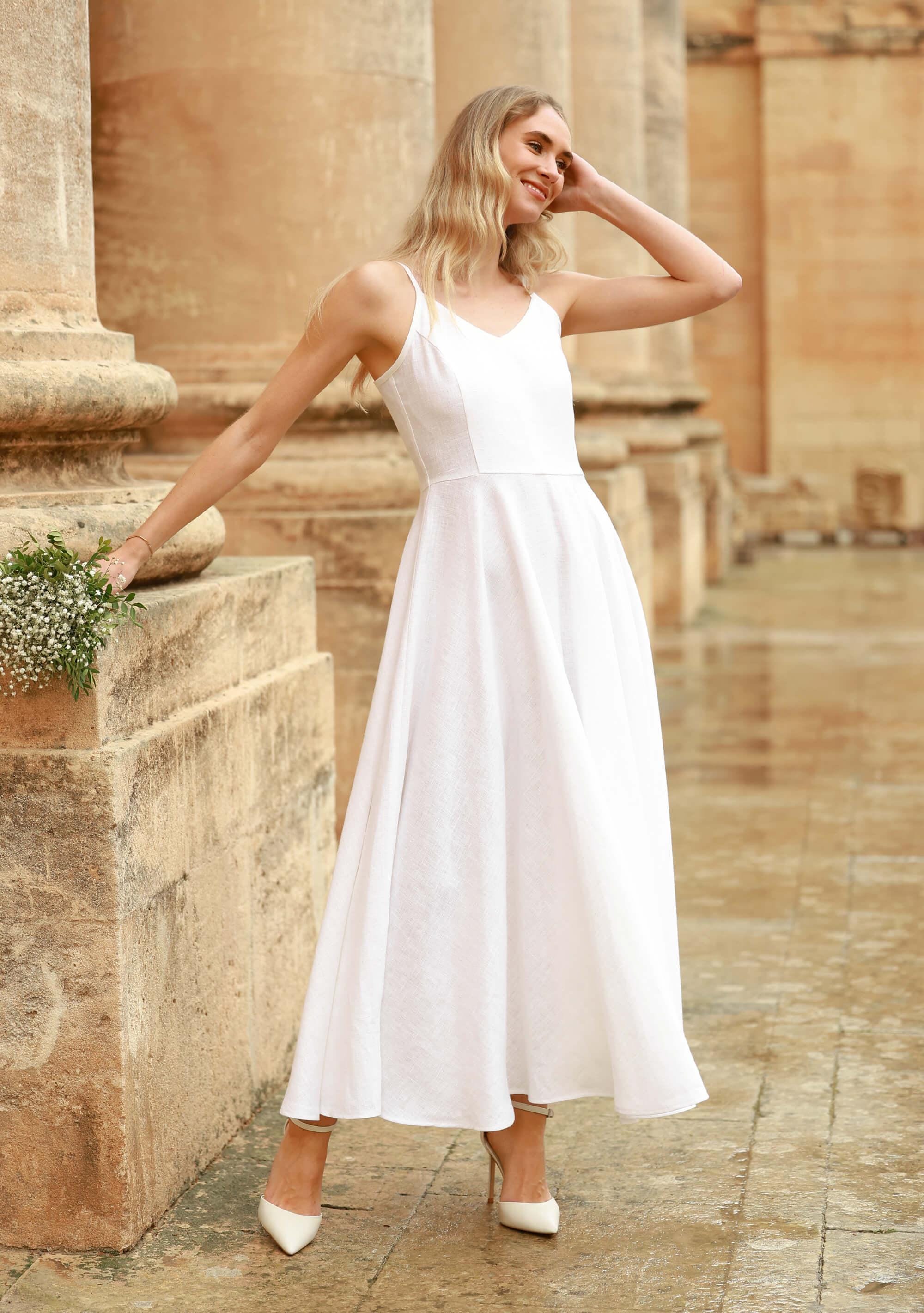 spaghetti strap full skirt bridesmaid dress Linen Wedding ODESSA: Circle Sleeveless Back L'atiste CHIARA BONI La Petite Size:11 US Men (10 AU/UK)