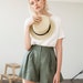 Linen shorts AGNES, Linen shorts for woman, Laundered linen shorts, Linen shorts skirt, Green moss linen shorts for woman, High waist shorts