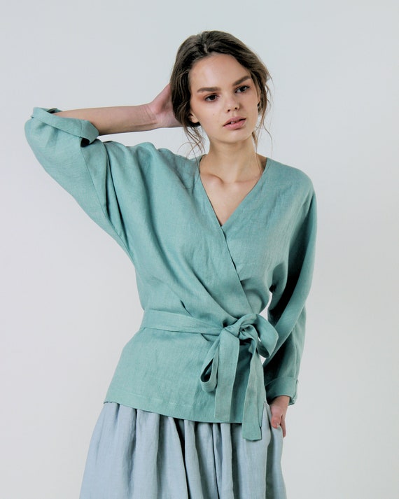 Linen wrap top ROMA Linen blouse Linen tops for woman Linen Etsy