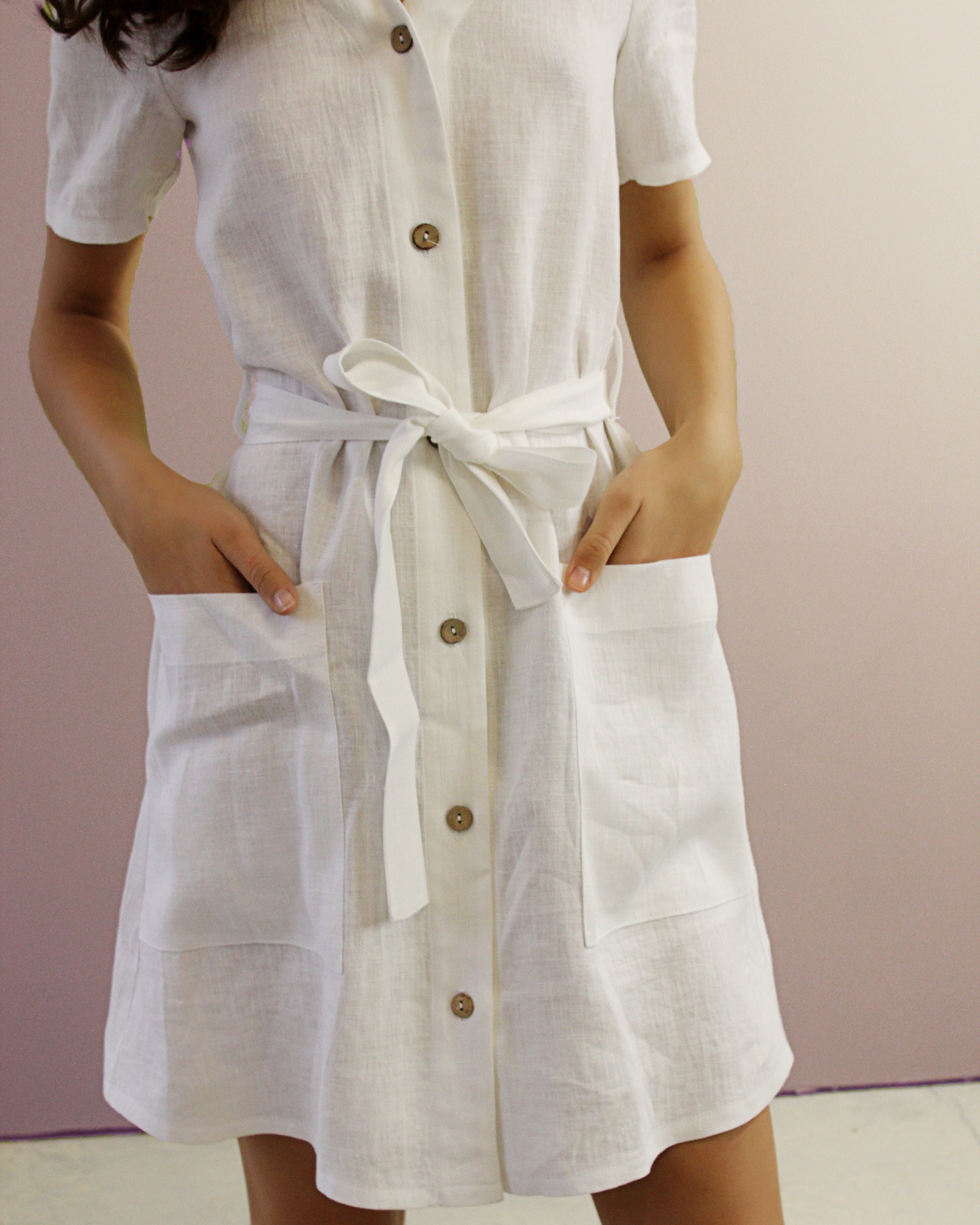 Button Down Linen Mini Dress MAYA, Summer Dress for Woman