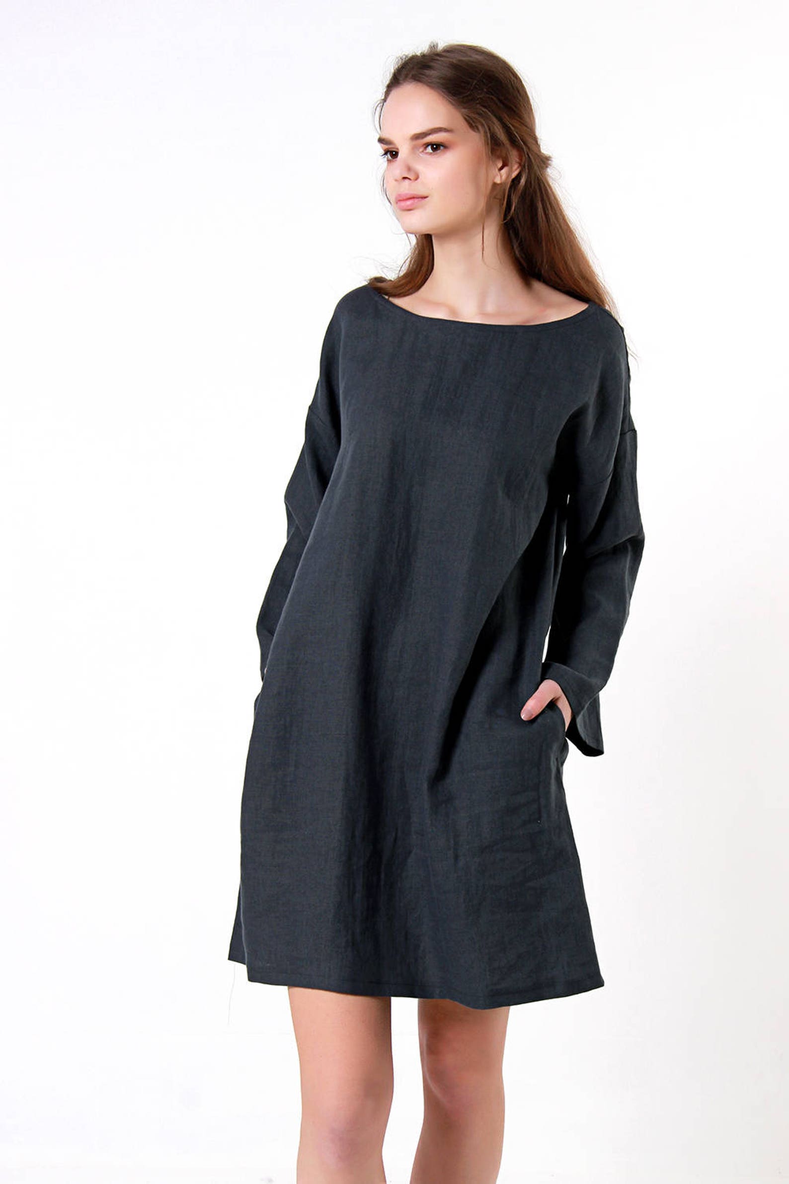 Linen tunic SOPHIE Long sleeve linen dress Casual linen | Etsy