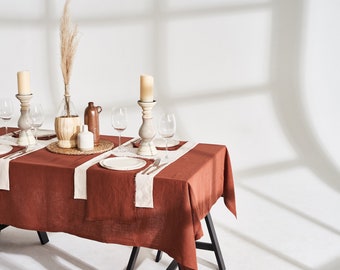 Linen tablecloth in 30 colors, Softened linen tablecloth, Linen tablecloth with mitered corners, Custom linen Tablecloth, Linen table cloth