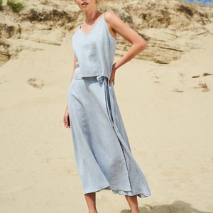 Linen wrap skirt FRIDA, Calf length linen skirt, A line wrap skirt, Charcoal linen skirt, Long linen skirt for woman Bluish Gray