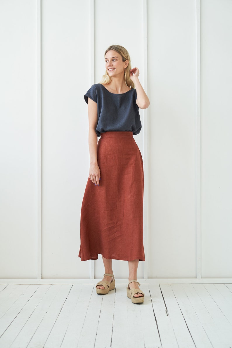 Ankle length linen skirt INDIA, Maxi linen skirt, White linen skirt, Linen skirt with pockets, Linen maxi skirt, Long linen skirt image 3