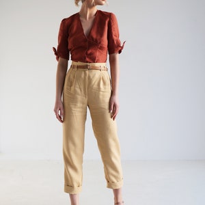 High waisted linen pants CHICAGO, Tapered linen pants, Linen pants for woman, Linen pants folded at the bottom, Vintage inspired pants image 3