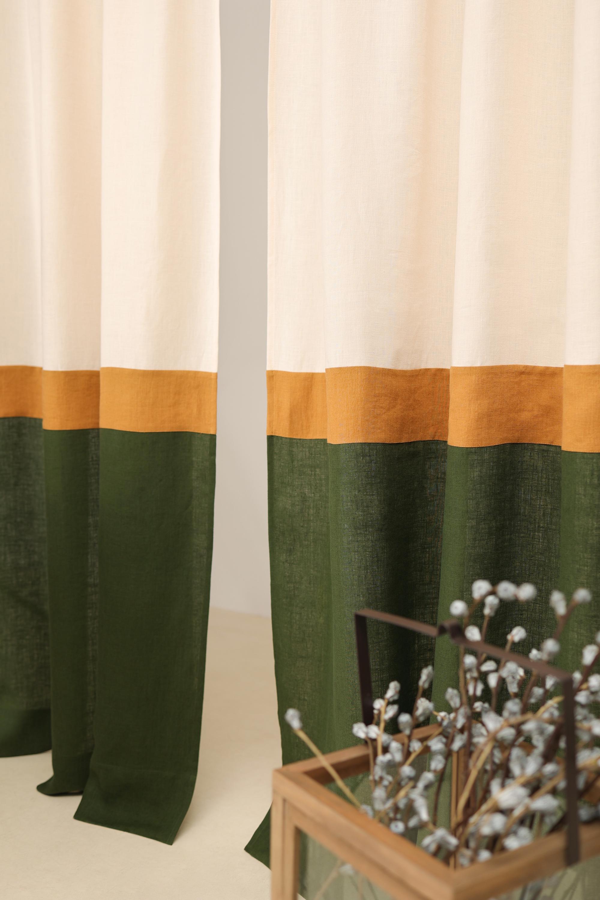 Linen Color Block Curtain Panels: Semi-sheer 3-color Drapes (set of 2 ...