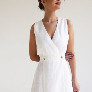 Robe maxi en lin RIVIERA, Robe longue sans manches, Robe portefeuille en lin blanc, Robe portefeuille, Robe en lin, Robe d'été, Robe en lin naturel image 3