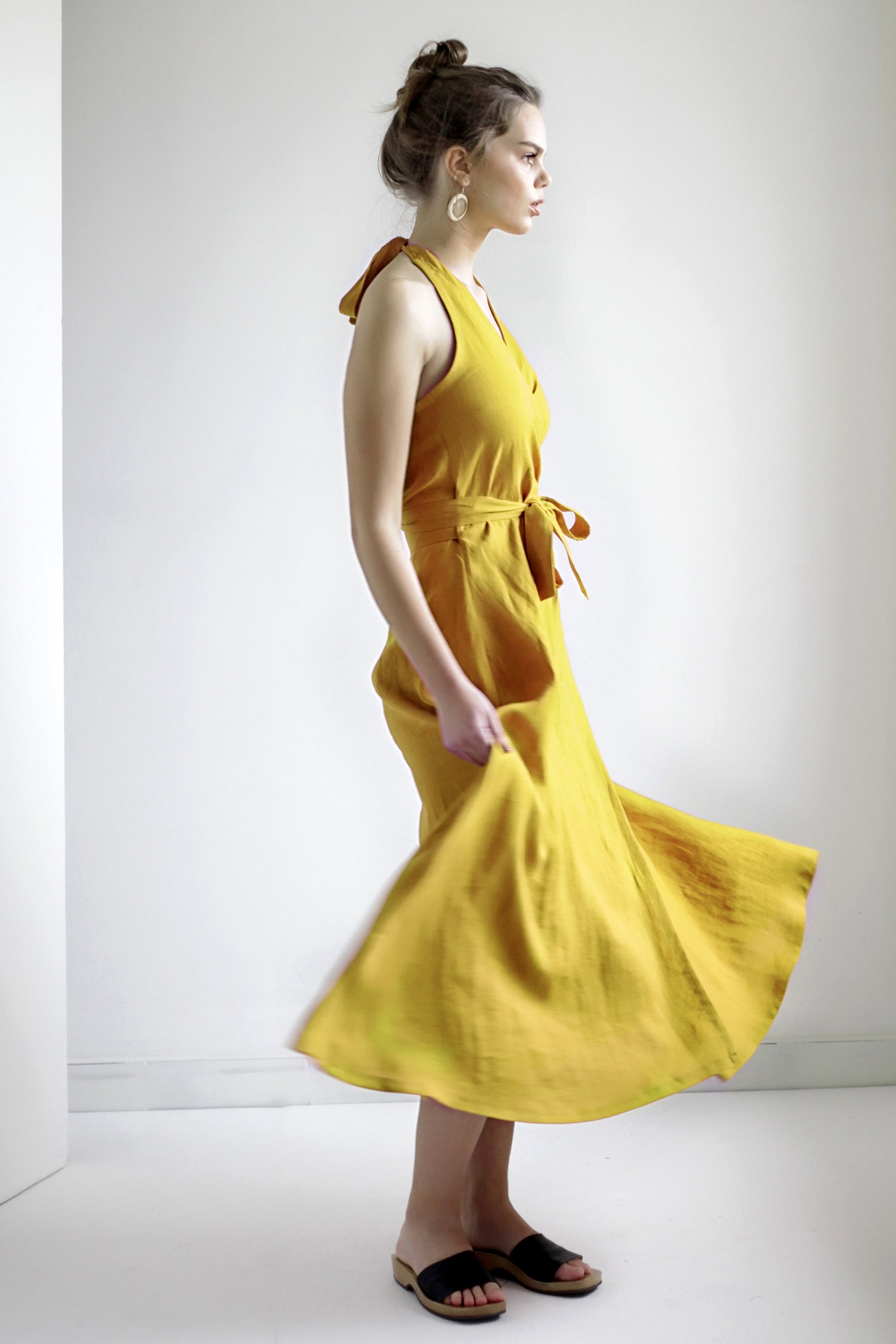Long Linen Halter Dress JOSEPHINE Linen Wrap Dress Summer - Etsy