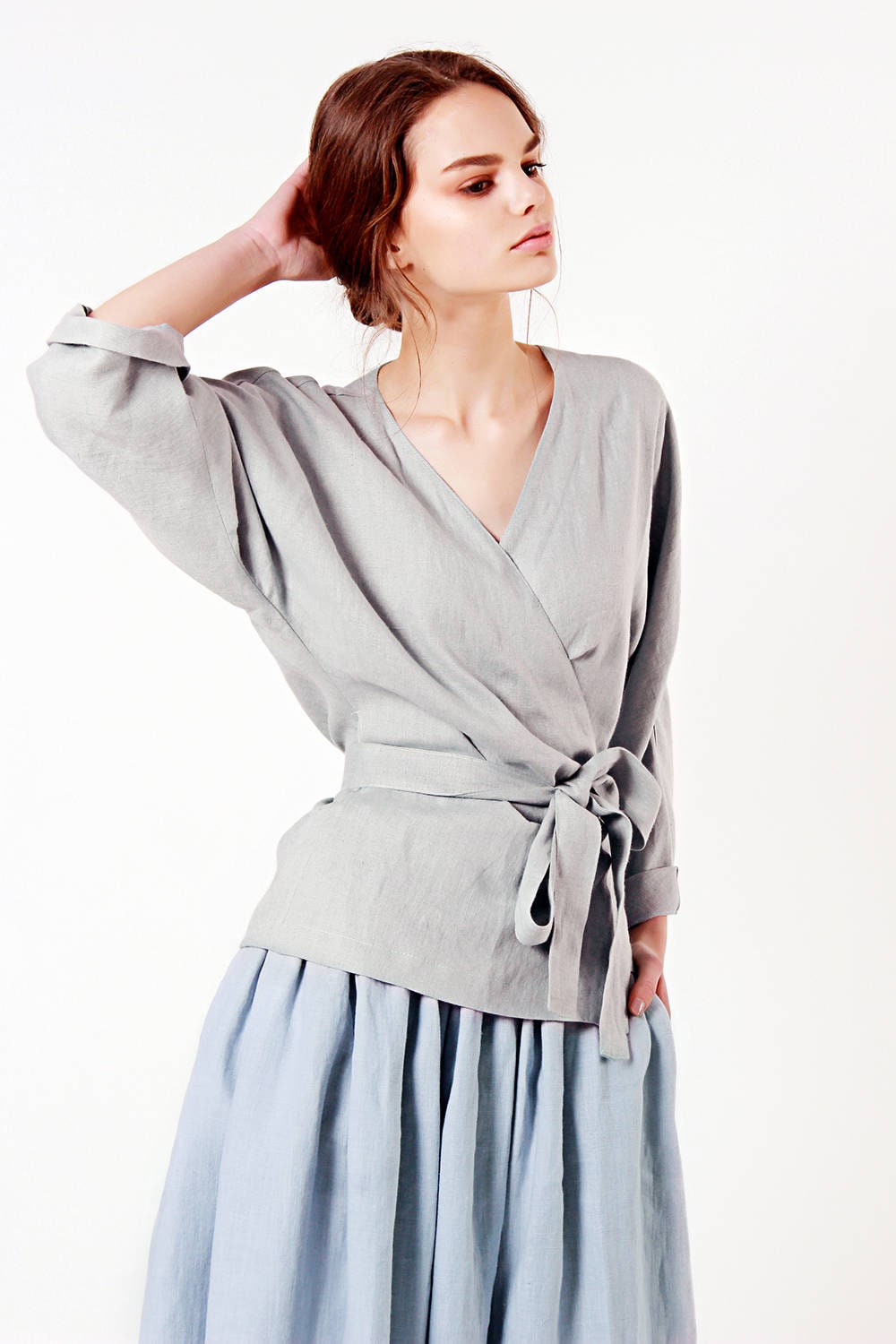 Linen Wrap Top Grey Linen Top Linen Tops for Woman Linen | Etsy