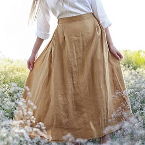 Linen skirt FLORENCE, Maxi linen skirt, Mustard linen skirt, Linen skirt with pockets, Linen maxi skirt, Ruffled back skirt image 3
