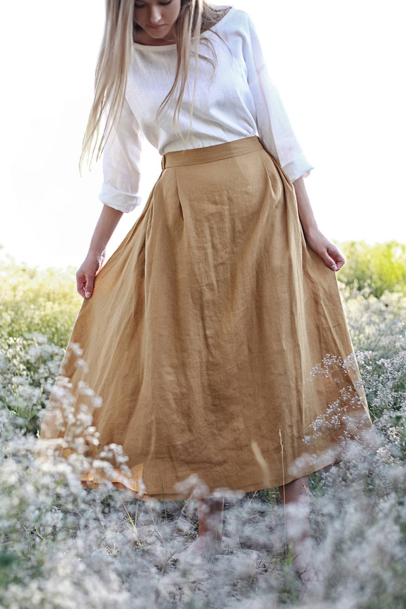 Linen skirt FLORENCE Maxi Linen Skirt Mustard Linen Skirt | Etsy