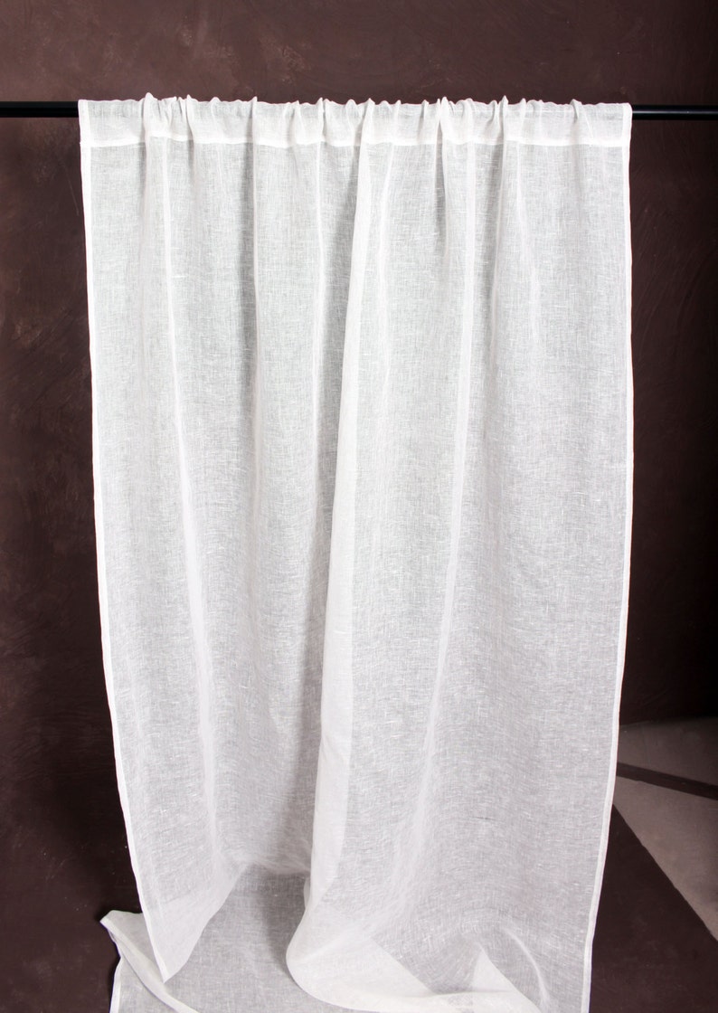 Simple White Linen Curtains Curtain Panel Custom Lenght Sheer Handmade Window Panels